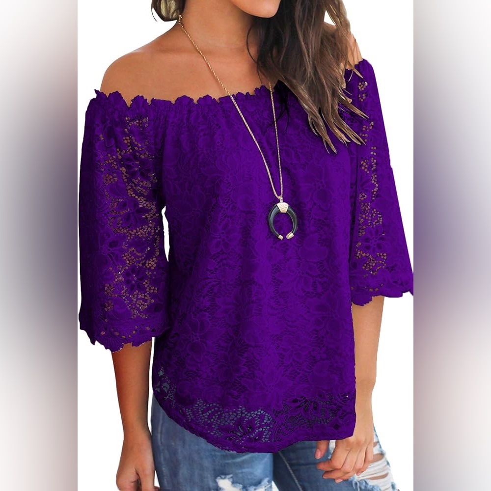 NWT MIHOLL Women's Lace Off Shoulder Tops Casual Loose Blouse Shirts Size L
